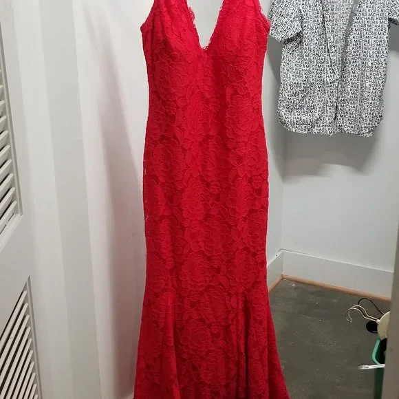 chinese dress ladies Long Red Floral Formal Dress: Betsy & Adam A27036 Red Multi / 0 main image 1